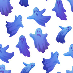 Fototapeta premium Halloween ghosts seamless pattern