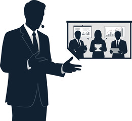 Fototapeta premium Vector art of businessman presenting at conference transparent background