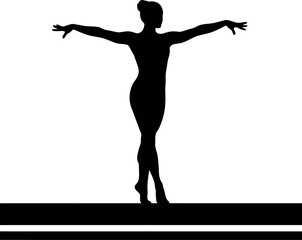 Vector art of silhouette of a female gymnast balancing on a beam transparent background