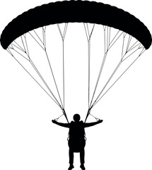 Vector art of silhouette of a paraglider in midair against a transparent background