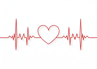 Red heartbeat line with heart shape on white background representing vitality