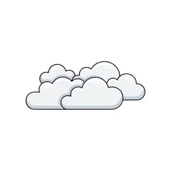 Fototapeta premium Stylized group of fluffy white cartoon clouds with a simple outline. A cute weather or sky icon element isolated on a white background
