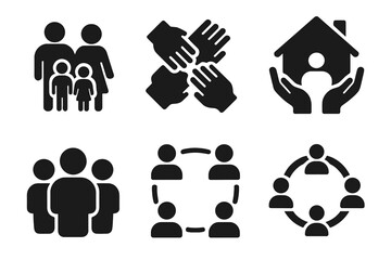 Family and community icons: unity and togetherness in black silhouettes