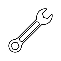 Simple black silhouette of a wrench on a clean white background