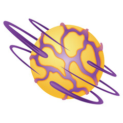 A cartoonstyle illustration of a planet with purple rings