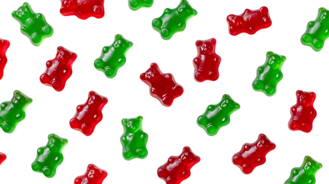 red and green jelly beans isolated on white background