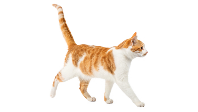 Beautiful, lively red and white cat on a transparent background.