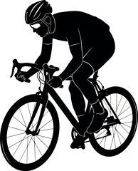 Naklejka premium Vector art of silhouette of a cyclist riding a road bike, transparent background