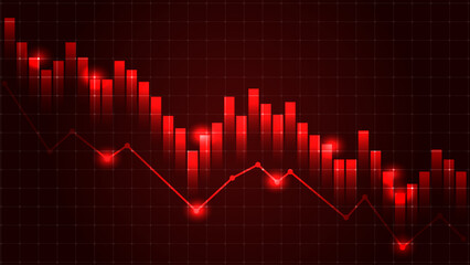 Glowing red stock market graph shows downward trend, symbolizing financial loss or economic decline