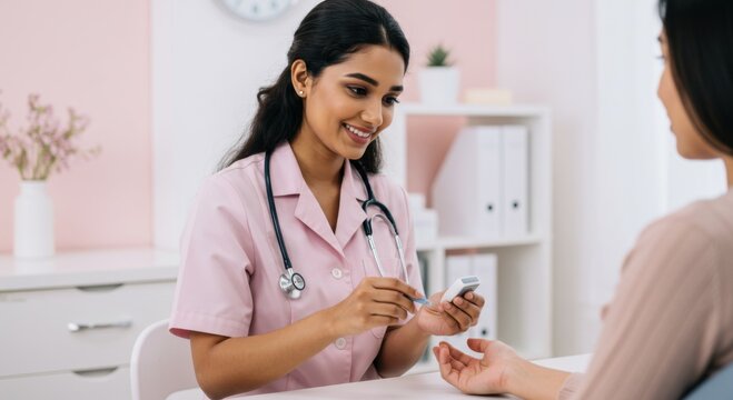 Doctor checking blood sugar levels of diabetic patient in clinic  