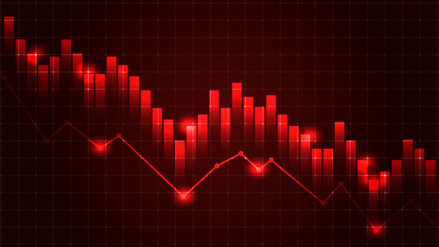 Glowing red stock market graph shows downward trend, symbolizing financial loss or economic decline - Powered by Adobe