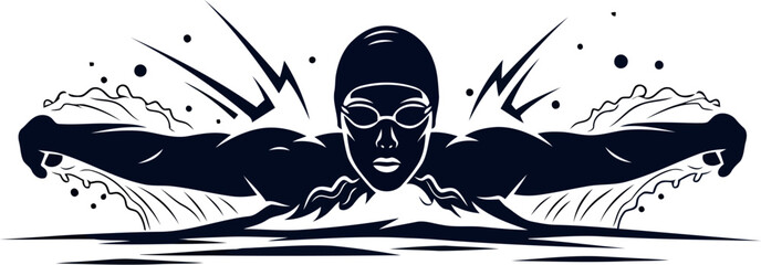 Vector art of silhouette of a swimmer performing butterfly stroke transparent background