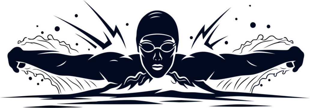 Vector art of silhouette of a swimmer performing butterfly stroke transparent background