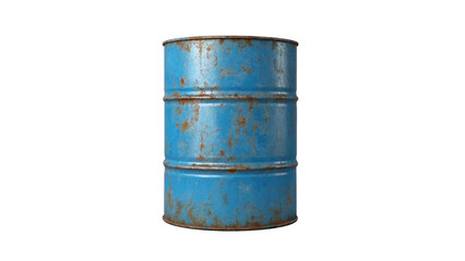 old rusty blue steel oil barrel isolated on transparent background