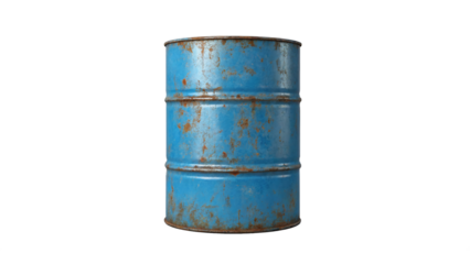 old rusty blue steel oil barrel isolated on transparent background