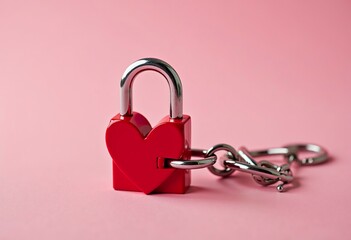 A padlock with a heart-shaped shackle, security and love concept, Valentine's day, pink background