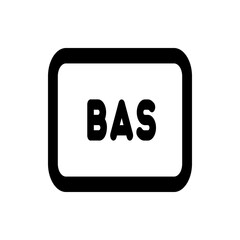 Black outlined rectangle with rounded corners containing the text bas in bold letters on a white background