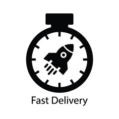 Black timer icon featuring a rocket, symbolizes speed, urgency, and swift delivery service
