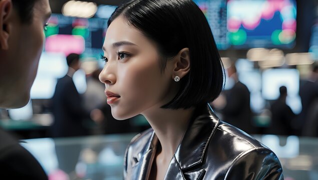 Pensive stock analyst concentrating during volatile session