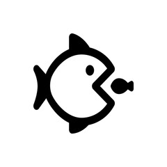 A black and white illustration of a large fish eating a smaller fish with simple and minimalist design style