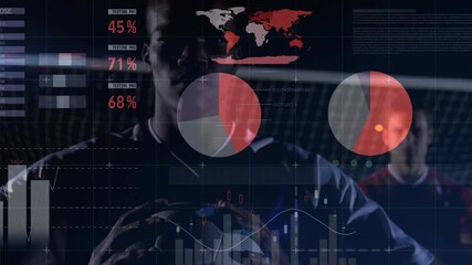 Soccer player holding ball at chest initiating sports tech data overlays fading in for performance - Powered by Adobe