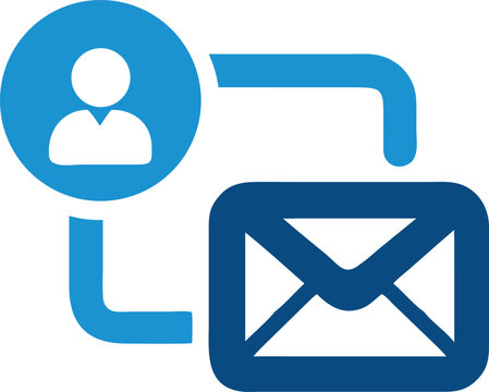 Blue contact symbol connects via line to dark blue message envelope here