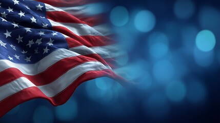 Waving american flag on blue background