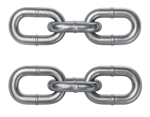 Close-up of linked metal chain pieces isolated on transparent background PNG