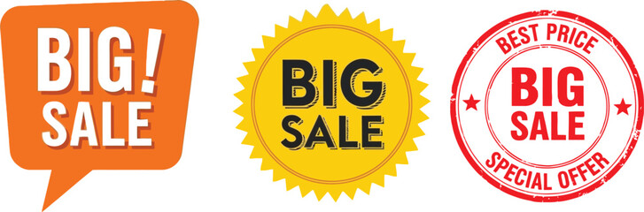Collection of vibrant sale announcement badges and labels for promotions