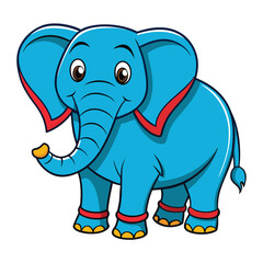 Cartoon baby elephant with red accents strikes a playful pose on a white background