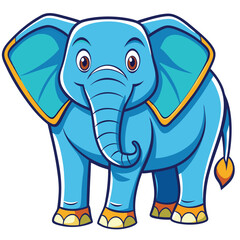 Cartoon blue elephant shows its happy face with its trunk swinging down gracefully