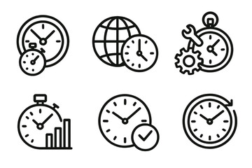 Fototapeta premium Set of stopwatch and clock icons illustrating time management and global connectivity concepts
