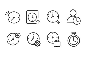 Minimalist clock icon set: time management and scheduling symbols