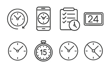 Obraz premium Simple line icons of clocks, mobile, stopwatch, and calendar