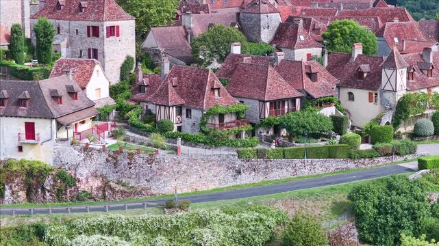 Aerial View of the Perched Medieval Village of Loubressac, France