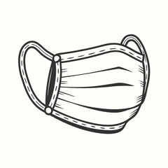 Close up of stylized man's face is covered by a protective mask