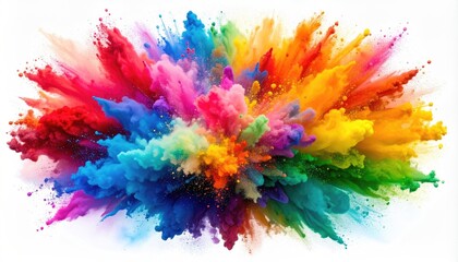 Explosion of Vibrant Colorful Powder on White Background Creating Dynamic Abstract Art