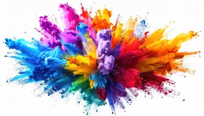 Fototapeta premium Explosion of Vibrant Multicolored Powder on White Backdrop Vivid Colors Paint Burst Abstract Art Color Cloud Background