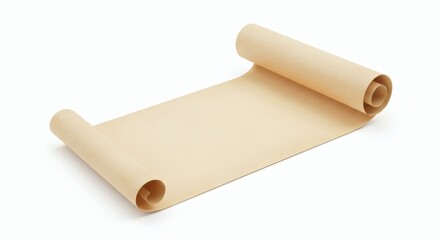 Unrolled Beige Parchment Scroll on White.