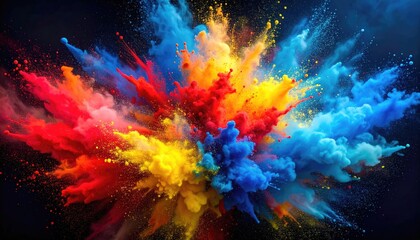 Explosion of Vibrant Colors in a Dynamic Abstract Composition on Dark Background Generative AI