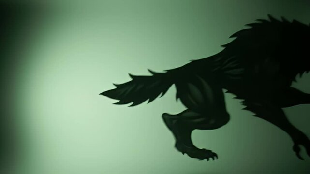 Mysterious wolf-like creature silhouette running against a vibrant green screen background for video chroma key compositing and special effects