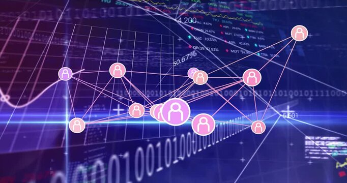 Sequence opening pink peach usericon network rotating and pulsing while showcasing analytics