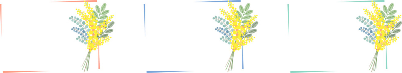 ミモザの花のベクター素材イラストセット