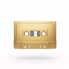 A golden audio cassette, a glossy metallic surface, a symbol of music and technology,