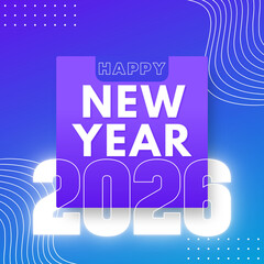 Purple Blue Colorful Happy New Year 2026 Illustration | Digital Art Social Media Post Design
