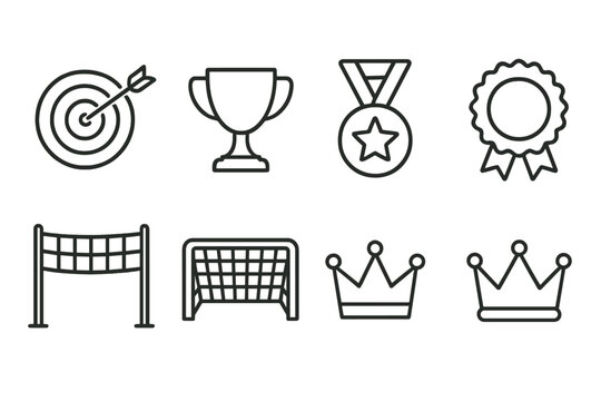 Simple black line art icons of sports and awards items