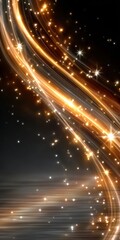 Obraz premium Ethereal Golden Light Streams with Motion Blur and Sparkles on a Dark Background for Digital Art