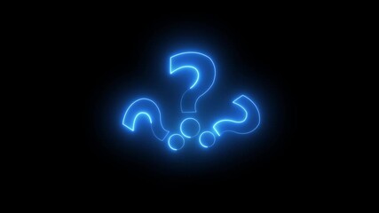 neon glowing question mark icon cyan color , animation sign symbol on black background. Question mark sign. Question mark icon. asking icon animation. neon line asking icon  - Powered by Adobe