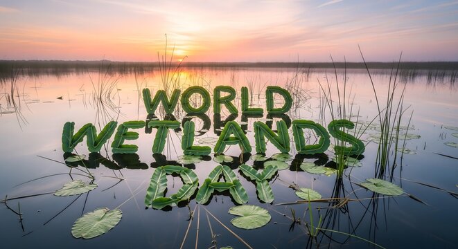 World Wetlands Day Nature Conservation: Ecosystem Protection, Water Habitat Awareness, Wetland Plants, Wildlife Environment, Climate Change Impact, Ecological Celebration, Lake Reeds Preservation