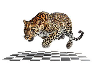 Obraz premium Leopard jumping forward isolated on transparent background